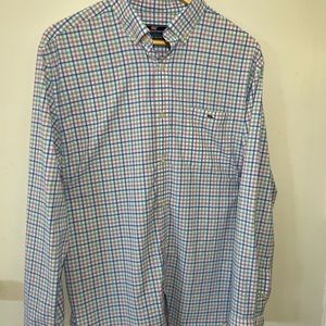Vineyard Vines Tucker Performance, Long Sleeve, Polo. XL. Plaid with pink & blue